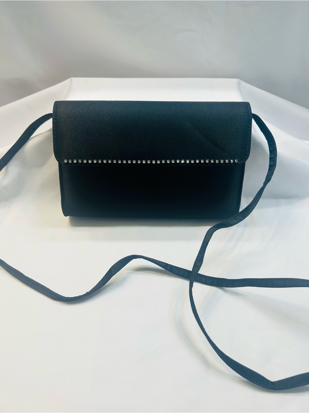 Jacqueline Ferrar Black Satin Compact Crossbody—Vintage